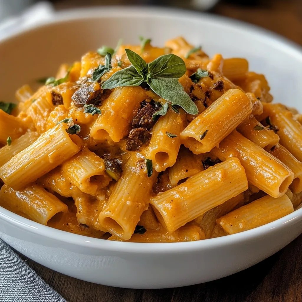 Vegan Pumpkin Tahini Rigatoni