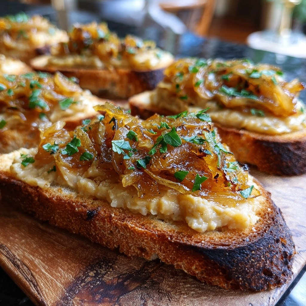 Caramelized Onion White Bean Toasts
