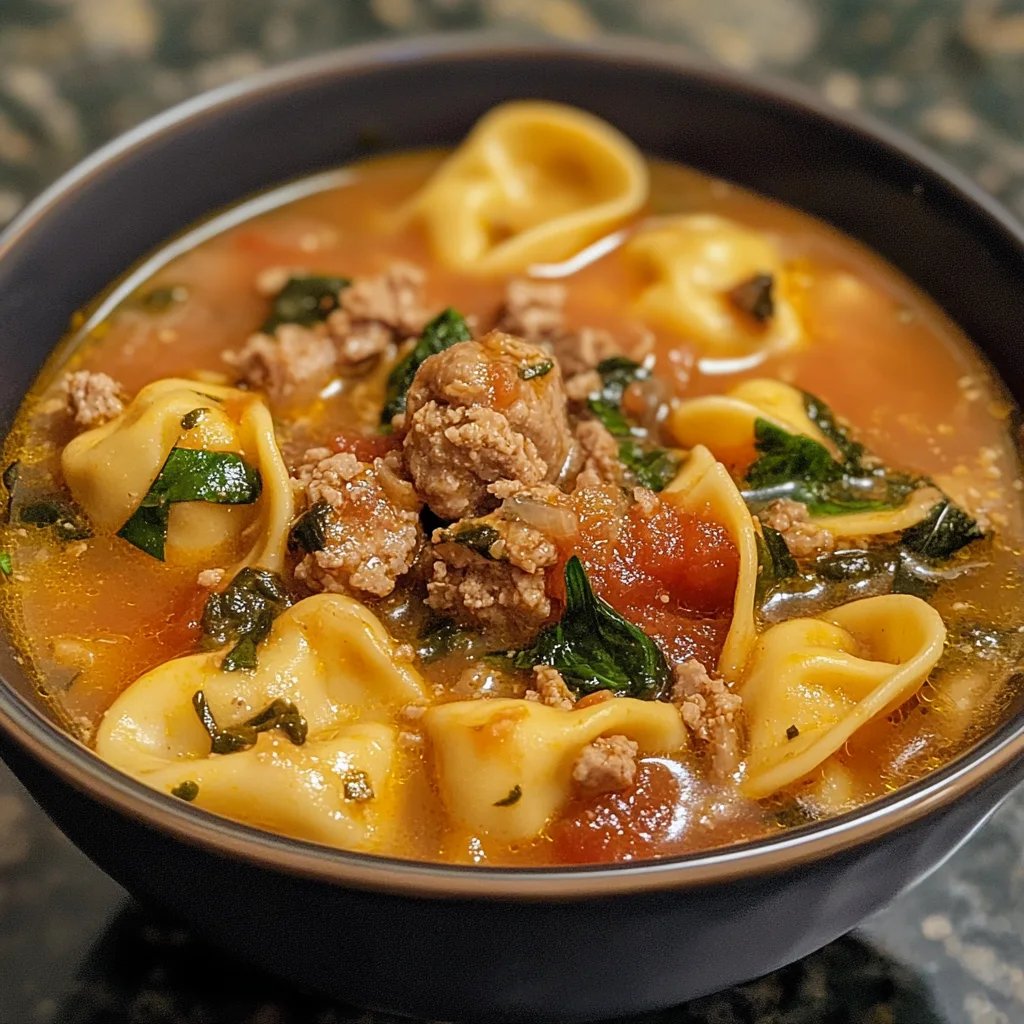 Spicy Tortellini Soup w/ Spicy Italian Sausage