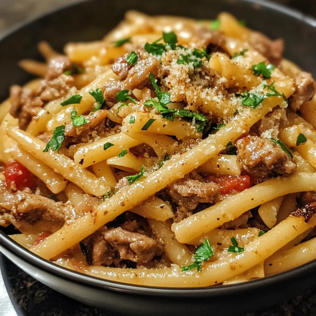 Slow Cooker Garlic Beef Pasta