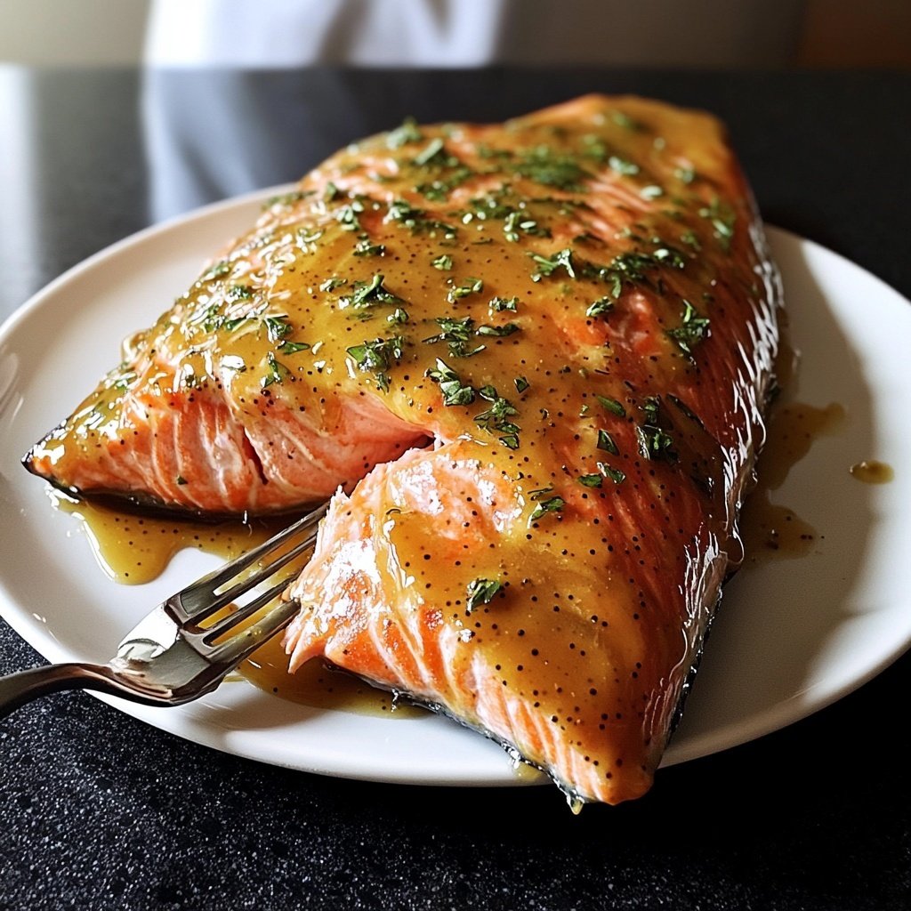 Honey Mustard Glazed Salmon Fillet from the Oven