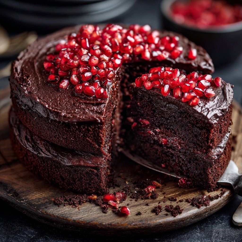 Dark Chocolate Cake Chili Pomegranate