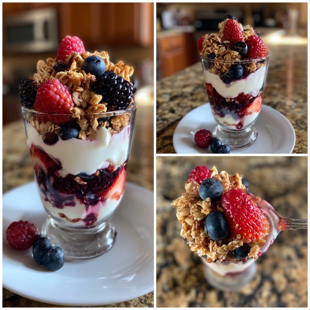 Greek Yogurt Breakfast Parfait with Granola and Berries​